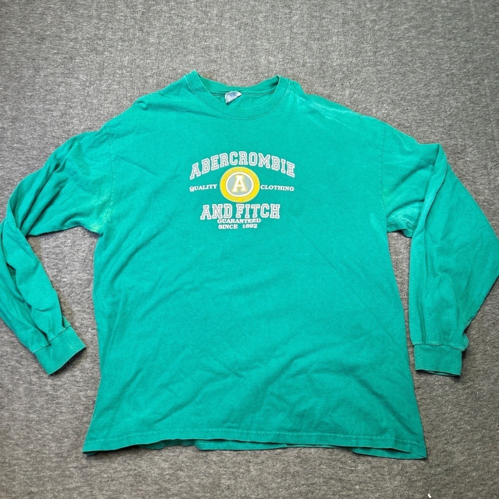 Vintage Abercrombie‎ Fitch Womens XL Shirt Green Long Sleeve Trending Distressed